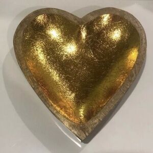 Bloomingville Mango Wood Heart Bowl W/ Gold Leaf Design